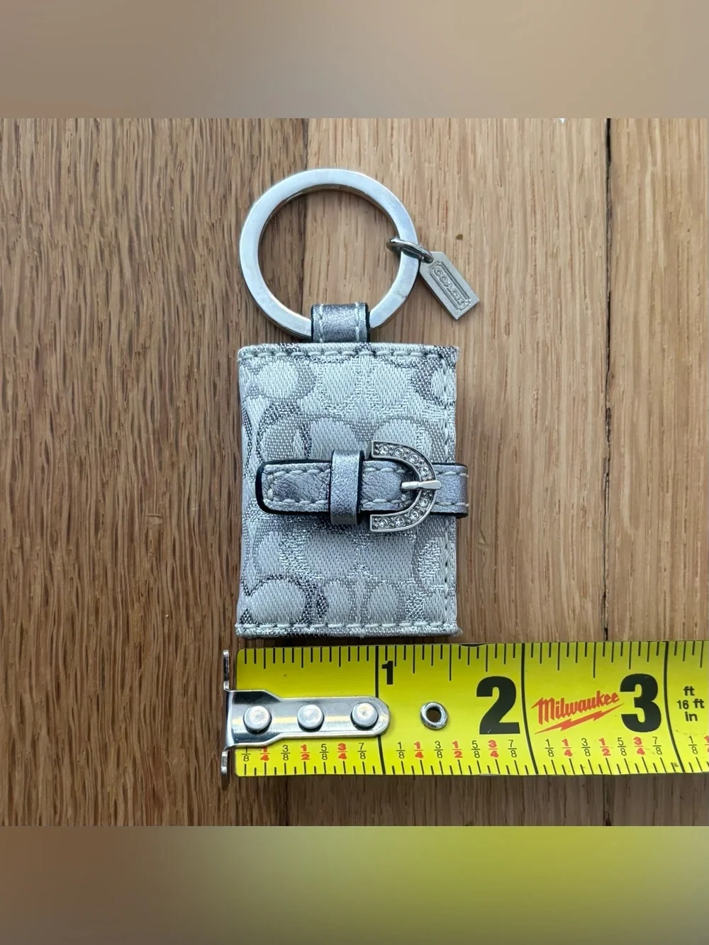 Vintage COACH Y2K Silver Optic C Mini Photo Frame Keychain Rhinestone Bag Charm